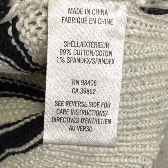 THEORY Poised Saida Striped Cotton Sweater Size Medium Navy Cream - Picture 7 of 8